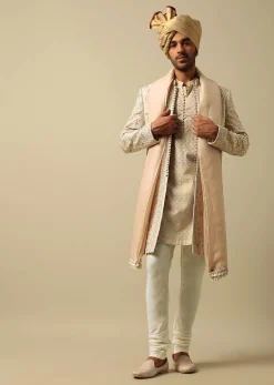 Luxurious Beige Silk Sherwani