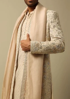 Luxurious Beige Silk Sherwani