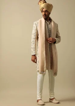 Luxurious Beige Silk Sherwani