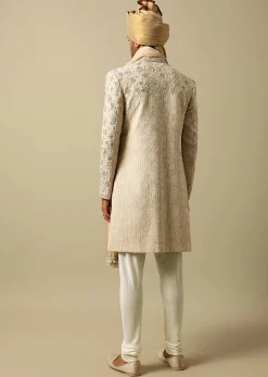 Luxurious Beige Silk Sherwani