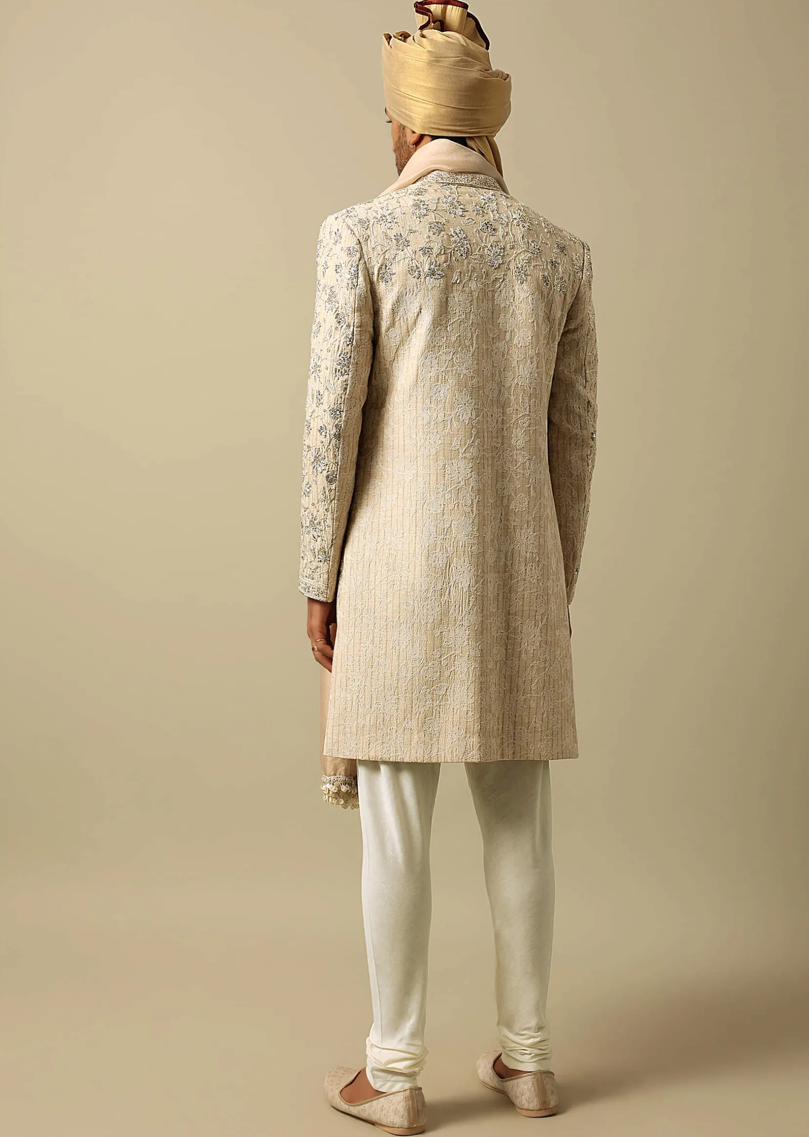 Luxurious Beige Silk Sherwani