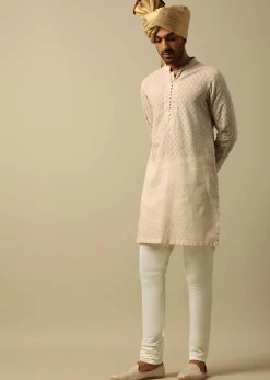 Luxurious Beige Silk Sherwani