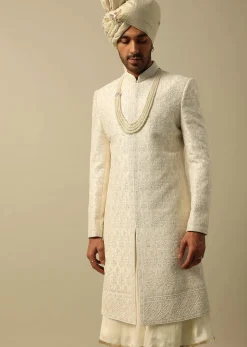 Luxurious White Raw Silk Sherwani