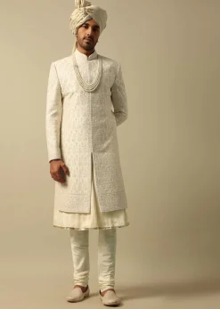 Luxurious White Raw Silk Sherwani