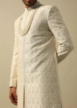 Luxurious White Raw Silk Sherwani