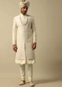 Luxurious White Raw Silk Sherwani