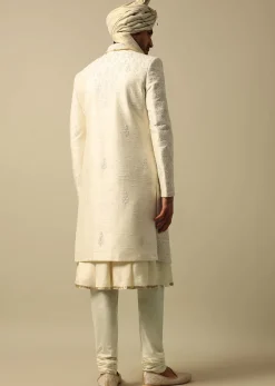 Luxurious White Raw Silk Sherwani