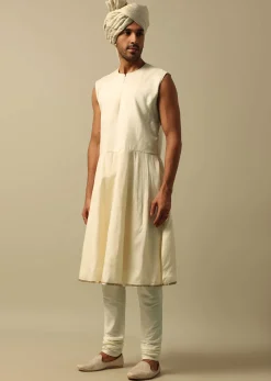Luxurious White Raw Silk Sherwani