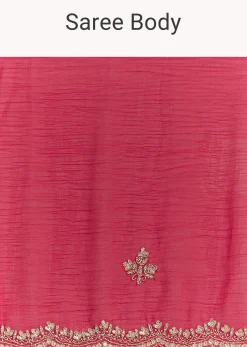 Magenta Crushed Tissue Saree With Cutdana And Scallop Border
