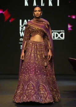 Magenta Embroidered Bridal Lehenga With Full Sleeves Blouse And Dupatta