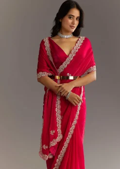 Magenta Gota Patti Embroidered Saree With Stones And Cutdana Work