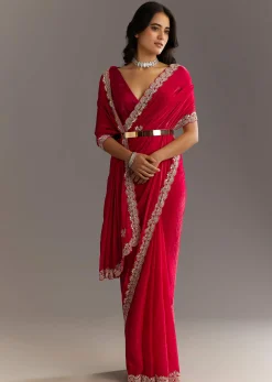 Magenta Gota Patti Embroidered Saree With Stones And Cutdana Work