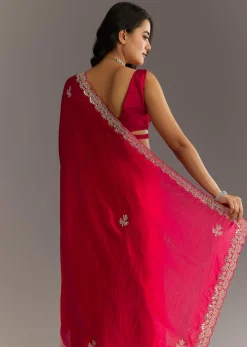 Magenta Gota Patti Embroidered Saree With Stones And Cutdana Work