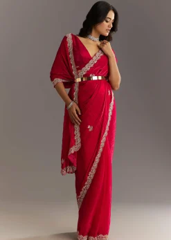 Magenta Gota Patti Embroidered Saree With Stones And Cutdana Work