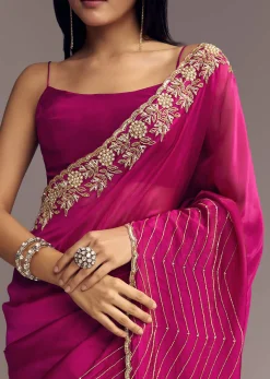 Magenta Organza Saree With Cut Dana And Sequin Embroidery