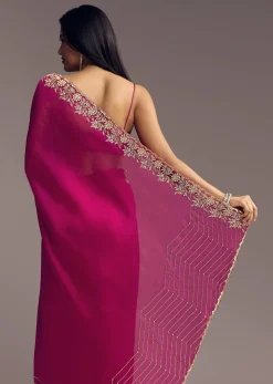 Magenta Organza Saree With Cut Dana And Sequin Embroidery
