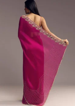 Magenta Organza Saree With Cut Dana And Sequin Embroidery