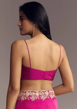 Magenta Organza Saree With Cut Dana And Sequin Embroidery