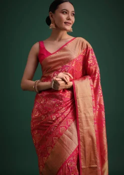 Magenta Pink Patola Silk Saree With Zari Woven Work