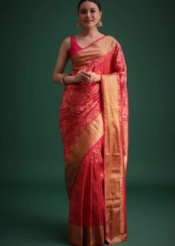 Magenta Pink Patola Silk Saree With Zari Woven Work