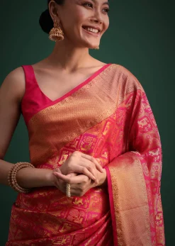 Magenta Pink Patola Silk Saree With Zari Woven Work