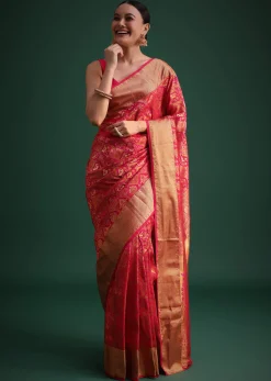 Magenta Pink Patola Silk Saree With Zari Woven Work
