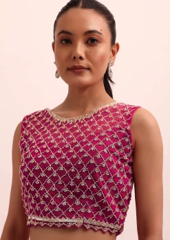 Magenta Pink Pre Drape Frill Saree With Belt And A Stitched Blouse