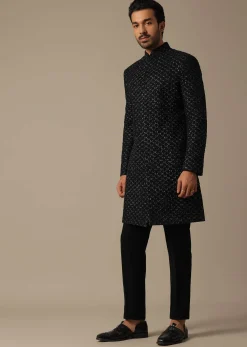 Majestic Black Sherwani Ensemble