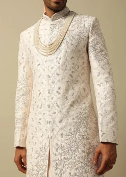 Majestic White Raw Silk Sherwani
