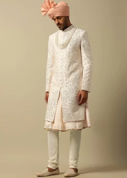 Majestic White Raw Silk Sherwani