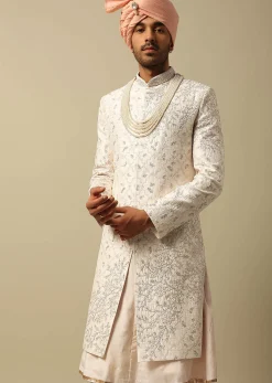 Majestic White Raw Silk Sherwani