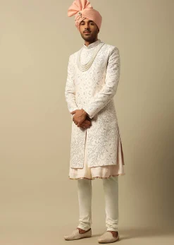 Majestic White Raw Silk Sherwani