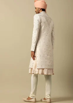 Majestic White Raw Silk Sherwani