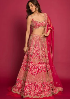Malaika Arora In Kalki French Pink Raw Silk Heavy Embroidered Lehenga With Net Ruching