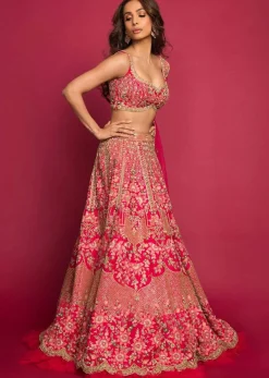 Malaika Arora In Kalki French Pink Raw Silk Heavy Embroidered Lehenga With Net Ruching
