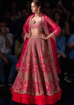 Malaika Arora In Kalki French Pink Raw Silk Heavy Embroidered Lehenga With Net Ruching