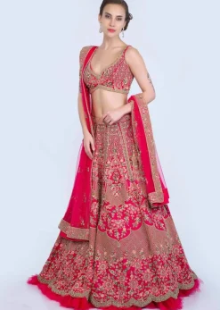 Malaika Arora In Kalki French Pink Raw Silk Heavy Embroidered Lehenga With Net Ruching
