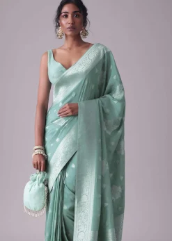 Marine Blue Woven Saree In Dola Silk And Silver Weave