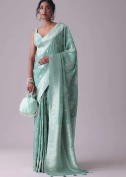 Marine Blue Woven Saree In Dola Silk And Silver Weave