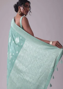 Marine Blue Woven Saree In Dola Silk And Silver Weave