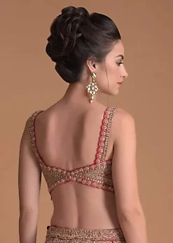 Maroon Blouse Hand Embroidered With Zardosi And Cut Dana Work In Floral Motifs