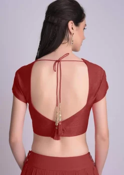 Maroon Blouse With Deep Sweet Heart Neck And Cap Sleeves