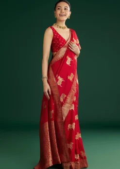 Maroon Dola Silk Saree With Zari Woven Border