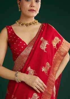 Maroon Dola Silk Saree With Zari Woven Border