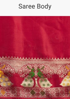 Maroon Georgette Saree With Zari And Multicolour Thread Accents