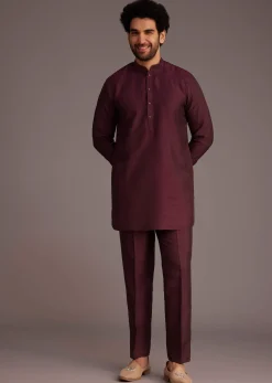 Maroon Kurta Set With Embroidered Jacket