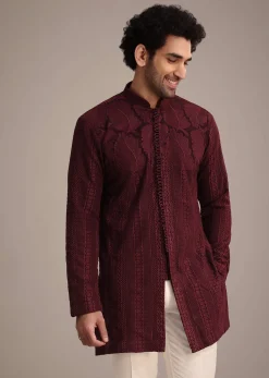 Maroon Kurta Set With Patch Work