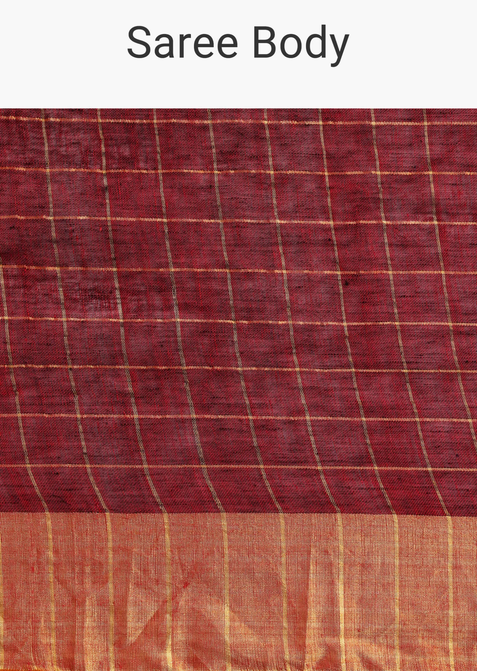 Maroon Linen Woven Saree With Zari Border And Unstitched Blouse