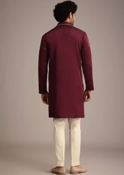 Maroon Mirror Embroidered Kurta Set With Dupatta