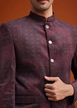 Maroon Printed Jodhpuri Suit With Pocket Square